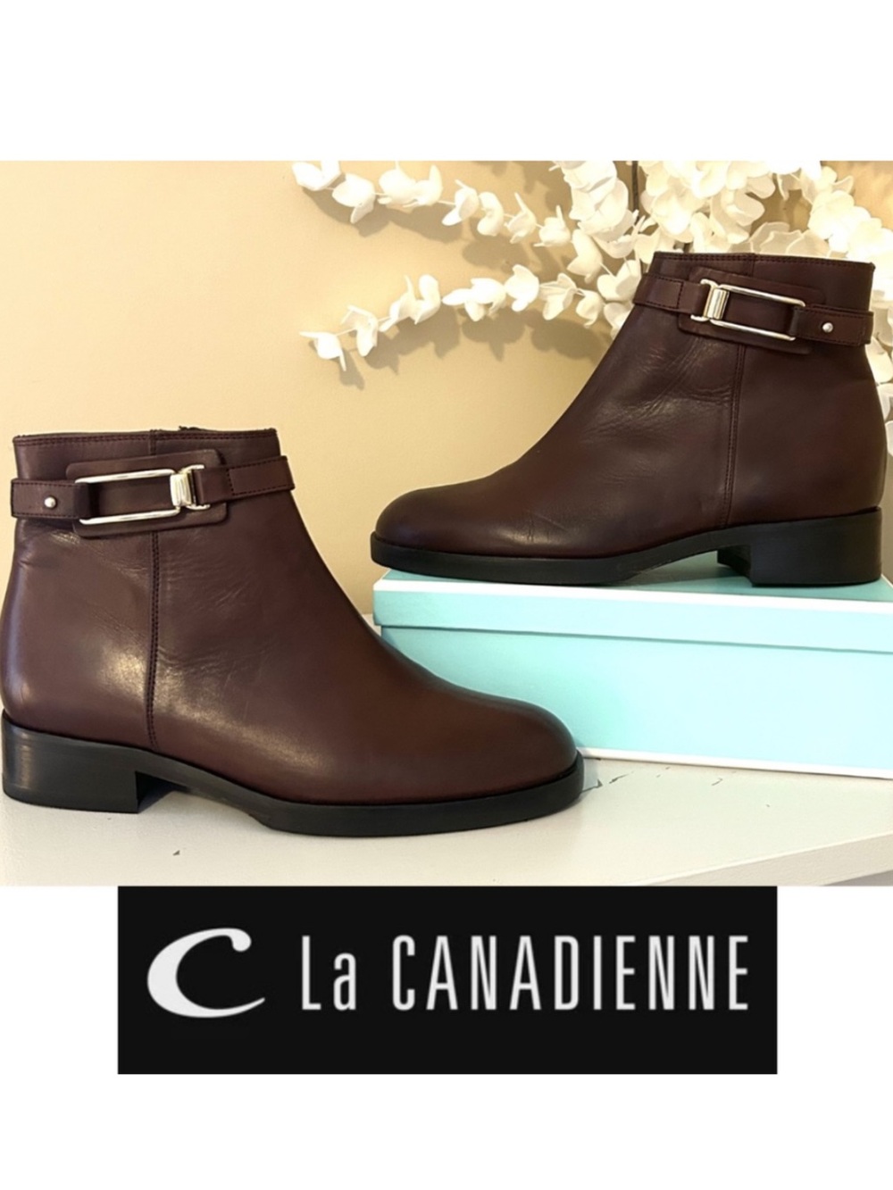 Like New La Canadienne Brown Leather Ankle Boot with Buckle Strap Size 36